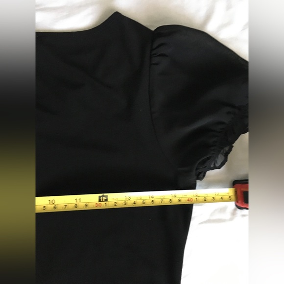 EUC WHBM black short sleeve vneck top with sheer ruffle accent and sleeves. - Picture 7 of 8